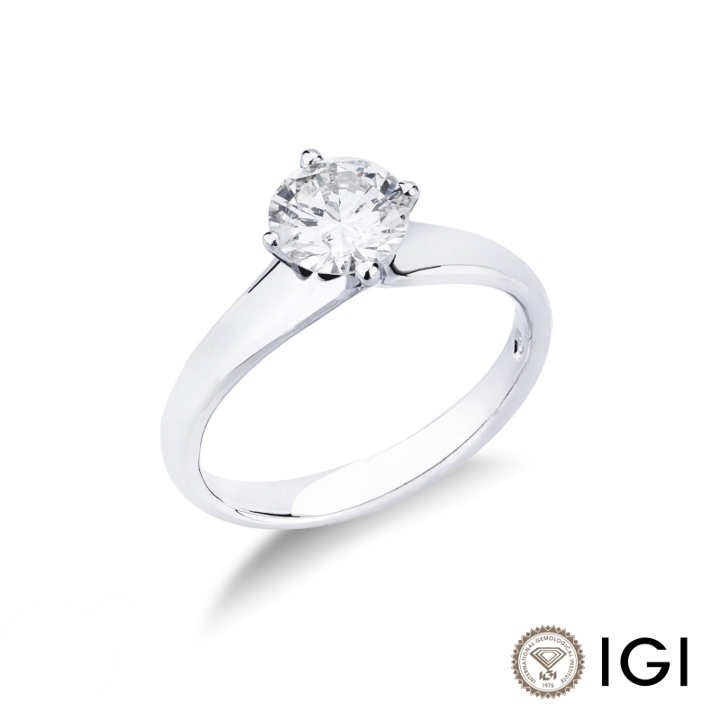 Solitario in Oro bianco 18k con diamante di 0.90 ct. 