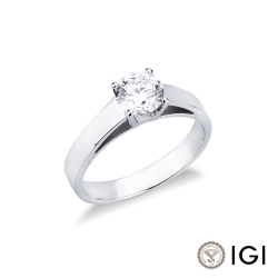 Anello solitario IGI in oro bianco 18k con diamante, 0.90 ct