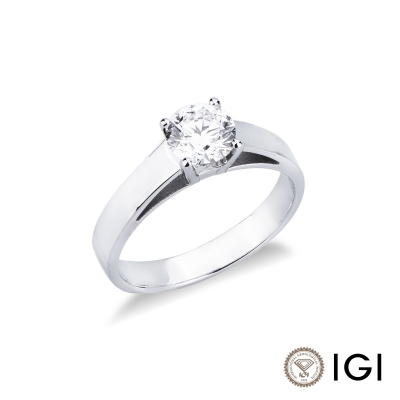 Anello solitario IGI in oro bianco 18k con diamante, 0.90 ct
