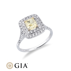 Anello con diamante taglio cushion fancy yellow 1.16ct GIA in oro bianco 18k 2