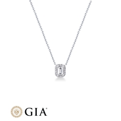 Collana punto luce contorno in oro bianco 18k con diamante taglio smeraldo 0.70ct GIA