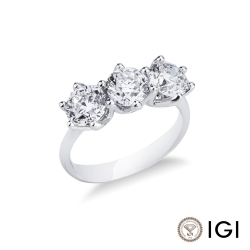 Anello trilogy lineare in oro bianco 18k con diamanti, 3.00 ct