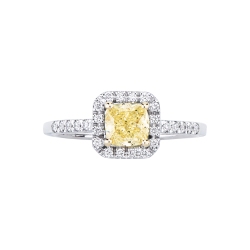Anello con diamante taglio cushion fancy yellow 1.00ct GIA in oro bianco e giallo 18k. PREZZO SU RICHIESTA. 2