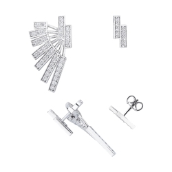 Orecchini moderni asimmetrici in oro bianco 18k con diamanti