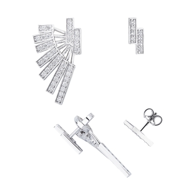 Orecchini moderni asimmetrici in oro bianco 18k con diamanti