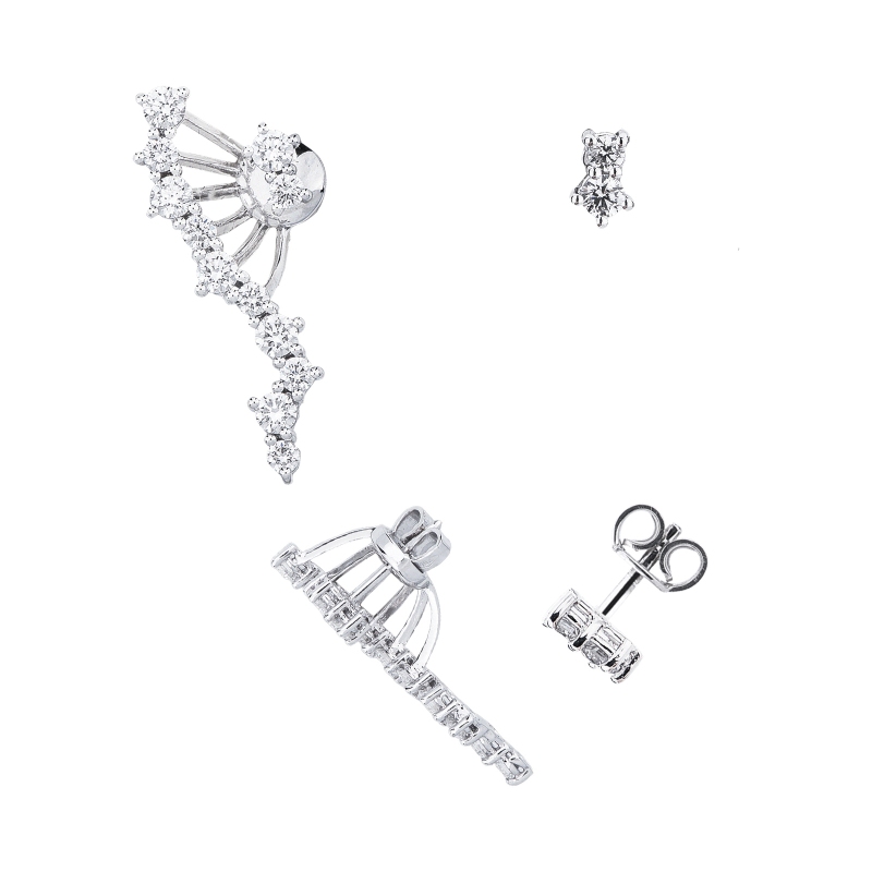 Orecchini asimmetrici design in oro bianco 18k con diamanti
