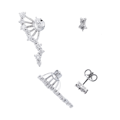 Orecchini asimmetrici design in oro bianco 18k con diamanti