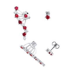 Orecchini design asimmetrici in oro bianco 18k con rubini e diamanti