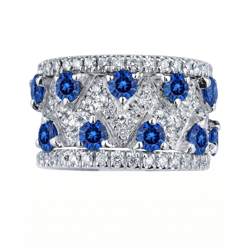 Band ring in white gold 18k with blue sapphire and diamonds 