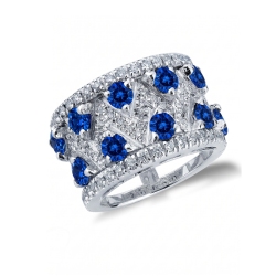 Band ring in white gold 18k with blue sapphire and diamonds 