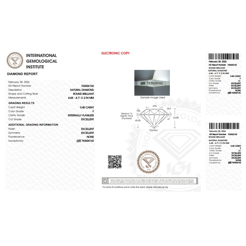 DIA 0.40CT F IF IGI$763626162