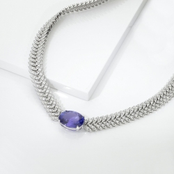 GIROCOLLO IN BRILL SPIGA STILE NAVETTE CON TANZANITE OVALE MM17.5X14, CM47