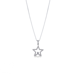 18k white gold star pendant with one diamond