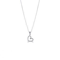 Collana in oro bianco 18k con pendente cuore e diamante