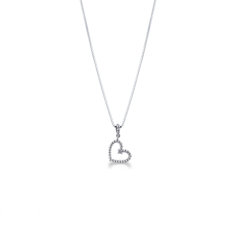 Collana in oro bianco 18k con pendente cuore e diamante