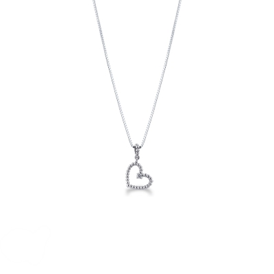Collana in oro bianco 18k con pendente cuore e diamante