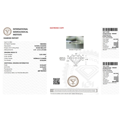 Diamante Certificato IGI   CT 0,40  D IF