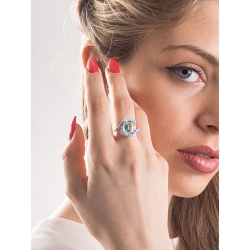 White gold 18k ring with aquamarine octagonal cut and diamonds  2