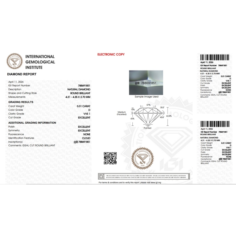 DIA 0.31CT D VVS1 IGI$788691851