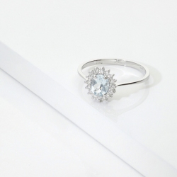 Anello contorno in oro bianco 750 con acquamarina e diamanti