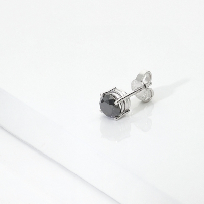 Monoorecchino punto luce in oro bianco 18k con diamante nero