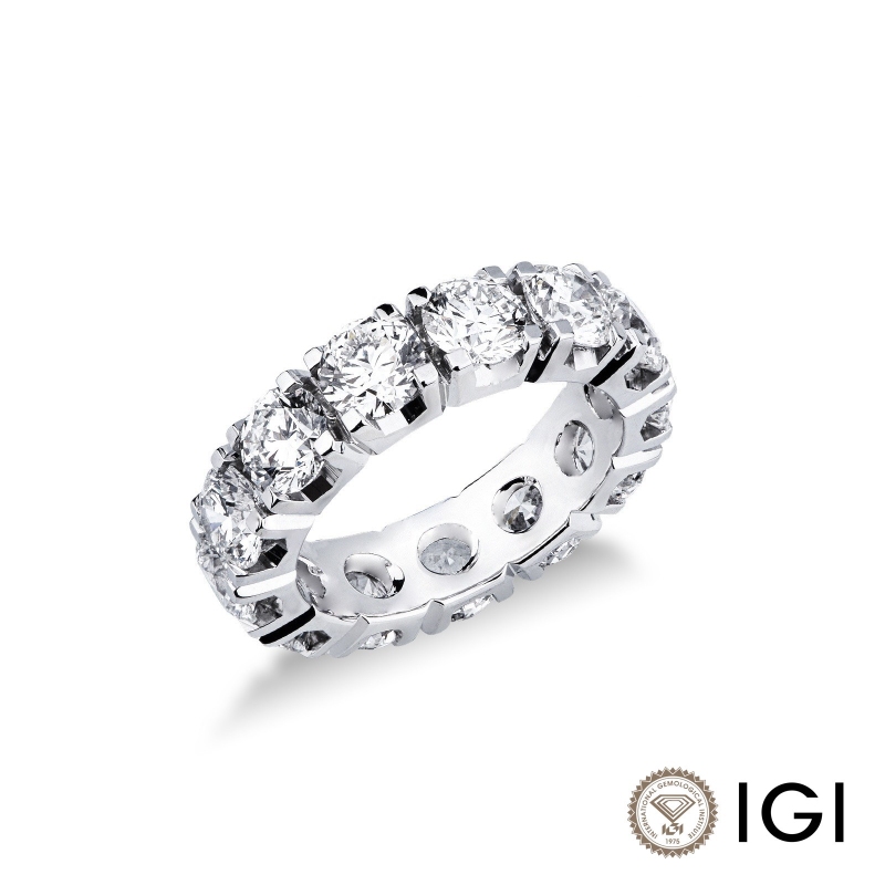Anello eternity oro bianco 18k con diamanti certificati IGI F VS
