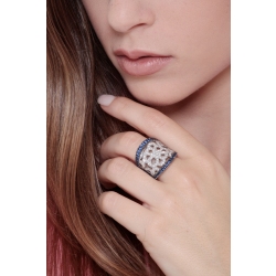 Embroided band ring with diamonds and blue sapphires in white gold 18k  2