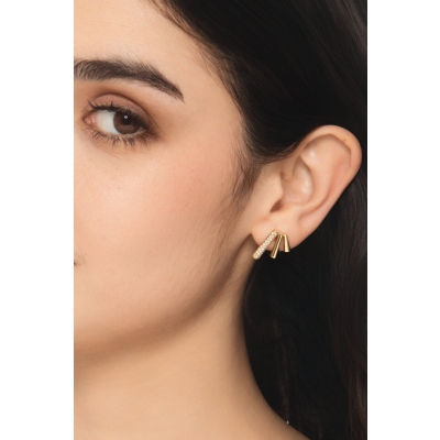 Orecchini in oro giallo 18k design geometrico con diamanti
