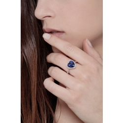 Halo ring white gold 18k with heart cut blue sapphire and diamonds shoulder set  2