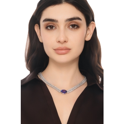 GIROCOLLO IN BRILL SPIGA STILE NAVETTE CON TANZANITE OVALE MM17.5X14, CM47
