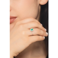 ANELLO CONTORNO CON 10BRILLANTI E SMERALDO TAGLIO RETTANGOLARE MM6X4 2