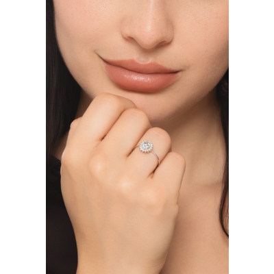 Anello contorno in oro bianco 750 con acquamarina e diamanti