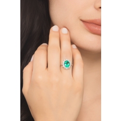 ANELLO CONTORNO CON SMERALDO OVALE MM10X8 E 12BRILLANTI 2