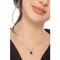 CIONDOLO CONTORNO 12BRILLANTI CON ZAFFIRO OVALE MM10X8 2