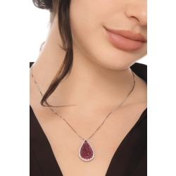 Collana in oro bianco 18k con ciondolo a goccia pavè brunito in rubini e diamanti 2