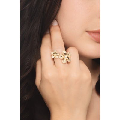 Anello design fiori in oro giallo 18k con diamanti