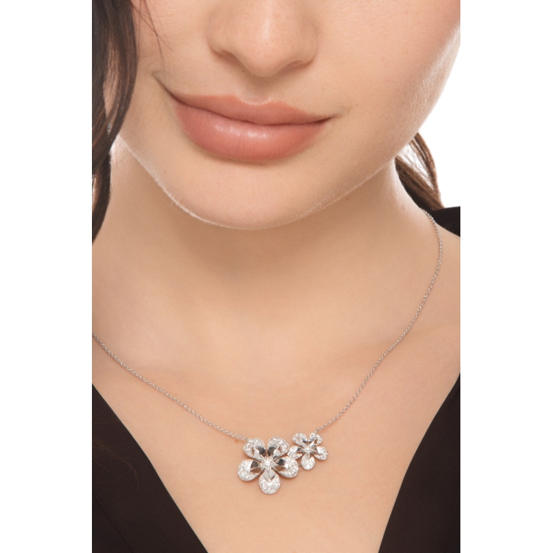 Collana in oro bianco 18k fiori con diamanti