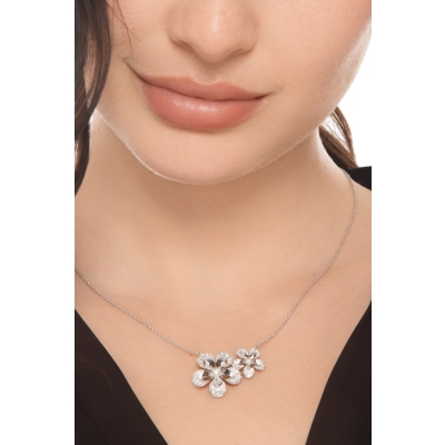 Collana in oro bianco 18k fiori con diamanti