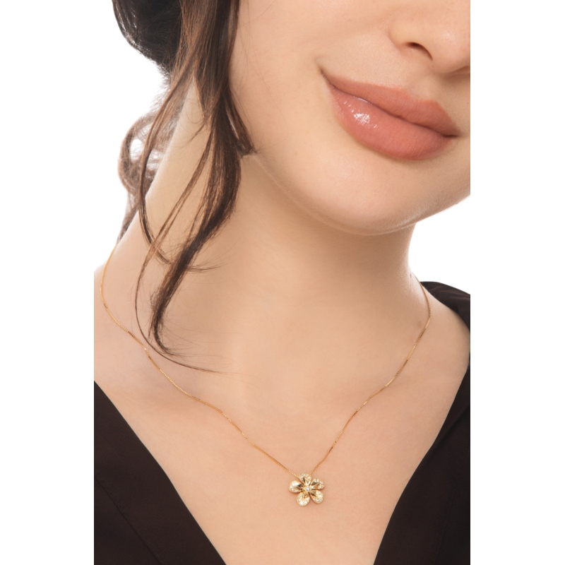 Collana fiore in oro giallo 18k con diamanti