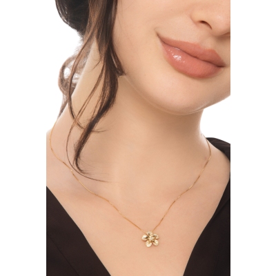 Collana fiore in oro giallo 18k con diamanti