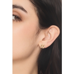Orecchini in oro giallo 18k fiori con diamanti 2