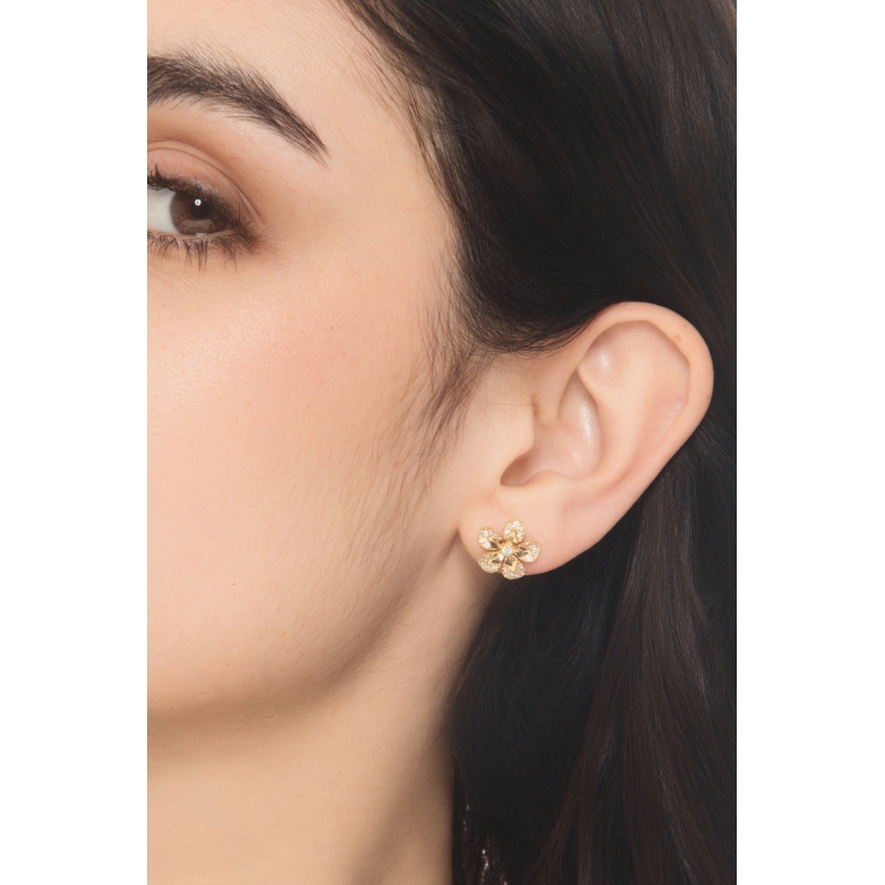 Orecchini in oro giallo 18k fiori con diamanti
