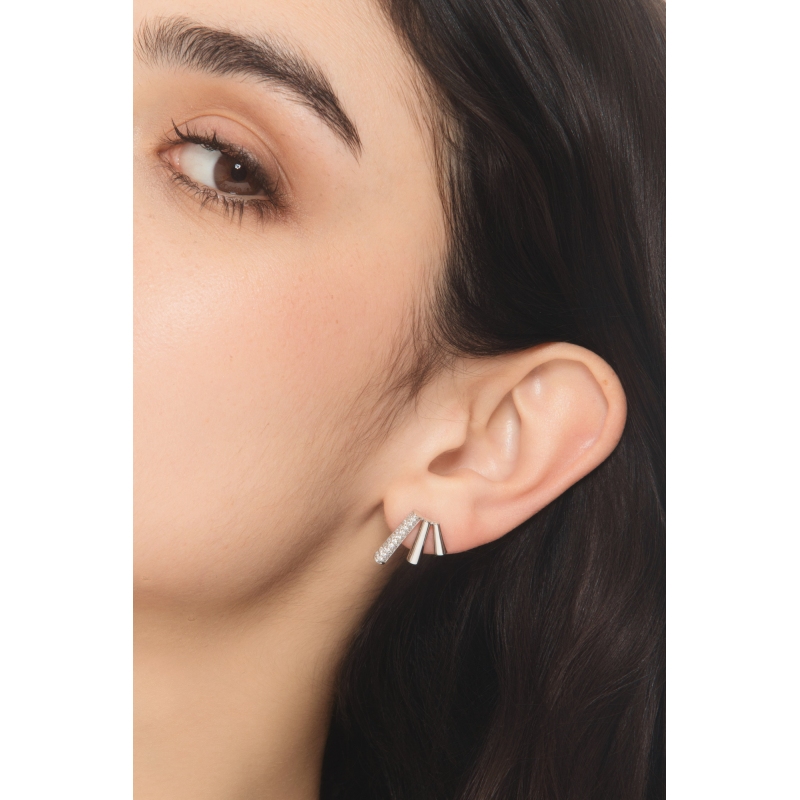 Orecchini in oro bianco 750 con diamanti, circa 12x16 mm