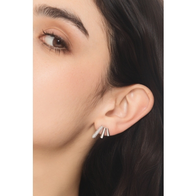 Orecchini in oro bianco 750 con diamanti, circa 12x16 mm