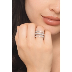 Anello a spirale elastica in oro bianco 750 con diamanti taglio brillante e princess 2