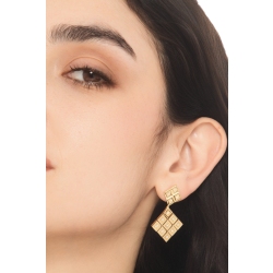 Orecchini pendenti a rombo design in oro giallo 750 con diamanti 2