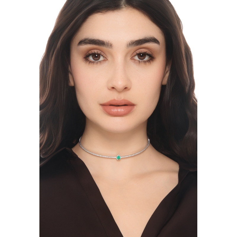 GIROCOLLO CHOKER IN BRILANTI CON SMERALDO GOCCIA MM7X5
