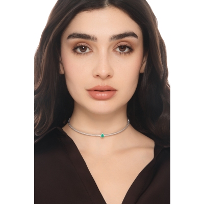 GIROCOLLO CHOKER IN BRILANTI CON SMERALDO GOCCIA MM7X5
