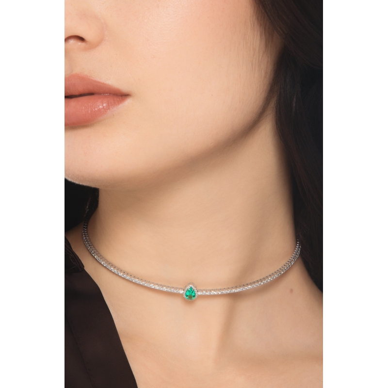 GIROCOLLO CHOKER IN BRILANTI CON SMERALDO GOCCIA MM7X5