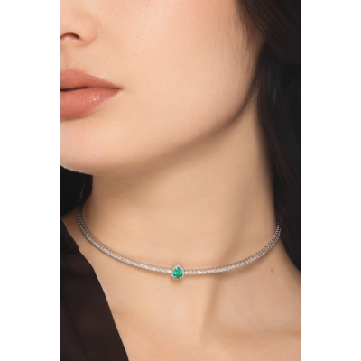 GIROCOLLO CHOKER IN BRILANTI CON SMERALDO GOCCIA MM7X5